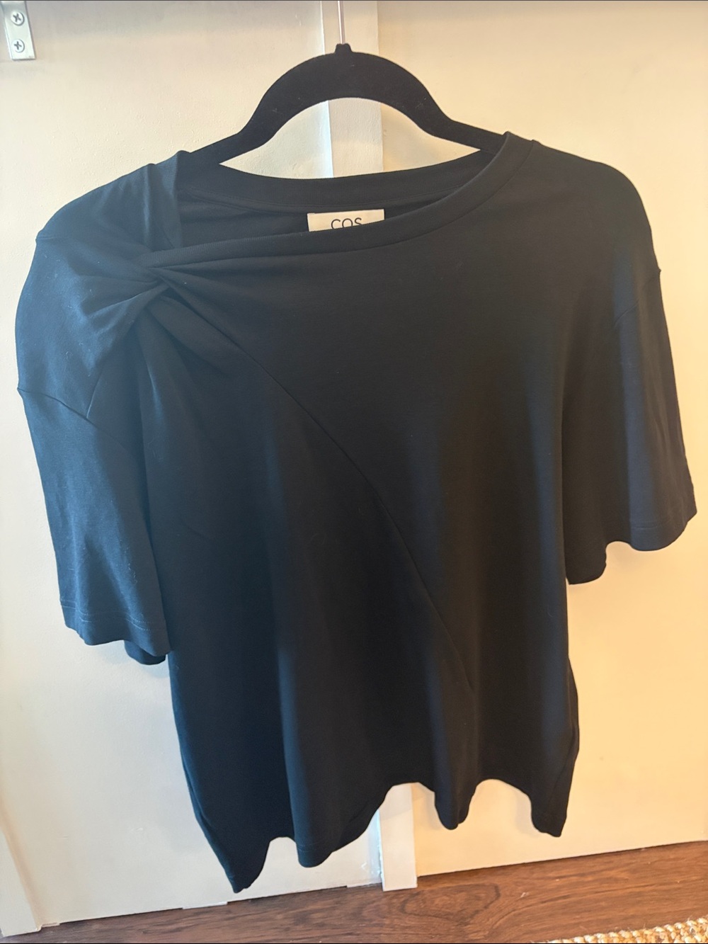 100% cotton COS Black Short-Sleeve Knot Detail Top
